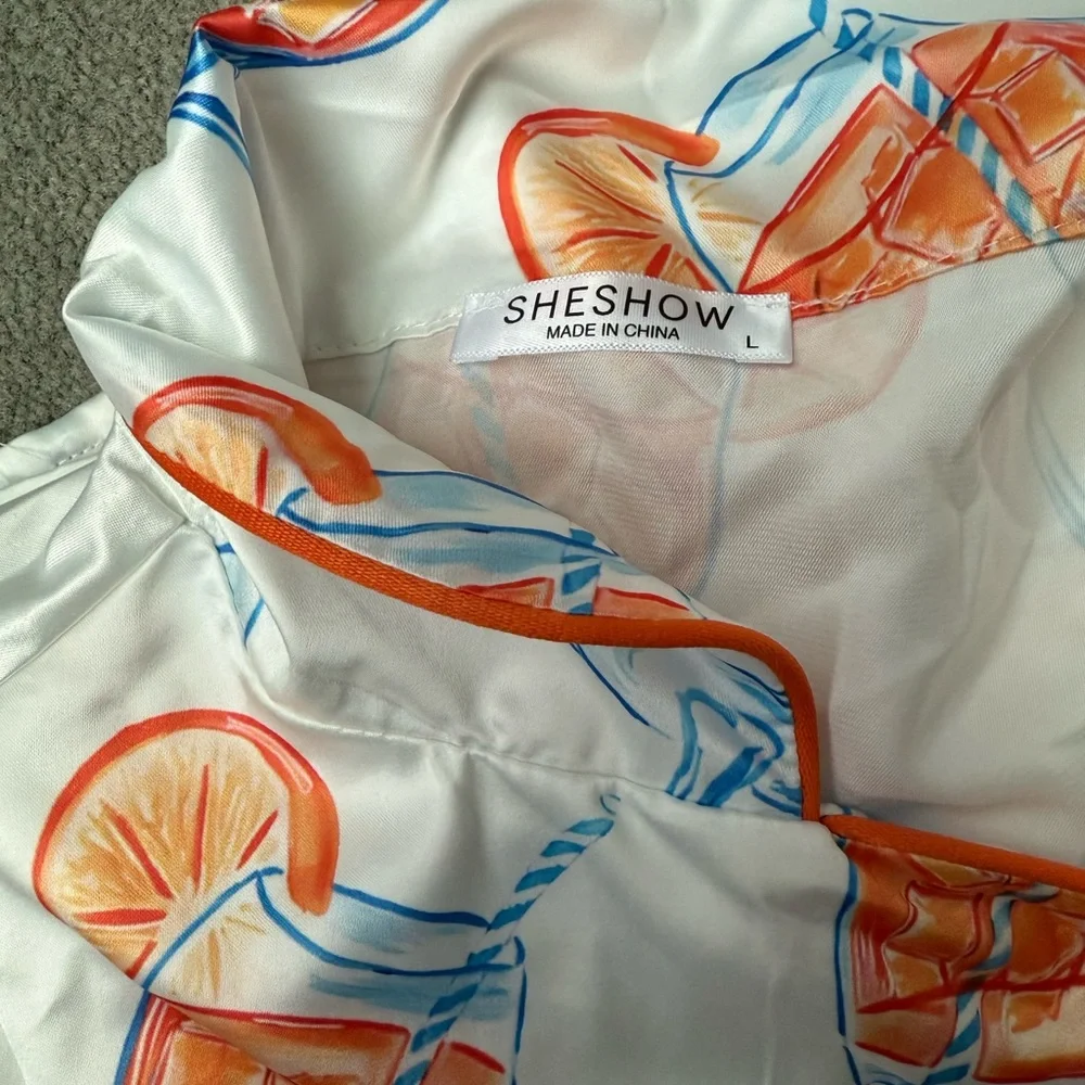 White Satin Pajama Set with Aperol Spritz Print - Picture 4 of 4